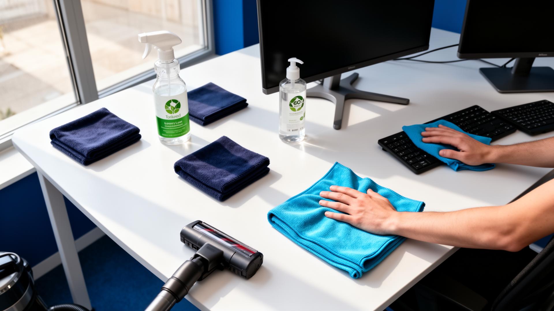 Crestwell Facilities cleaning operatives mid-shift across a corporate workspace
